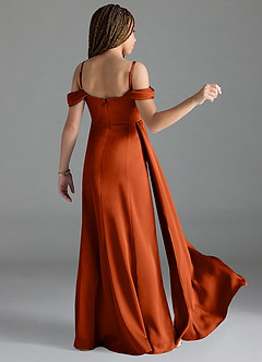 Azazie Amyra Junior Paprika Sheath Off the Shoulder Stretch Satin Dress image2