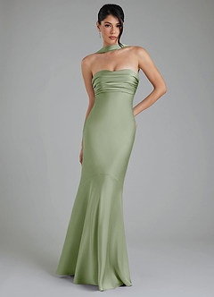 Azazie Marryn At-home Try On Dresses Dusty Sage Mermaid Sweetheart Neckline Stretch Satin Dress image1