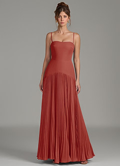 Azazie Yuliana Vestidos de damas de honor Vestido Terracota de Gasa de Línea A con Palabra de honor image4