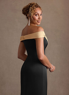Azazie Constance vestidos de madre de la novia Vestido Negro Champán de Satén Elástico de Corte Sirena con Hombros descubiertos image6