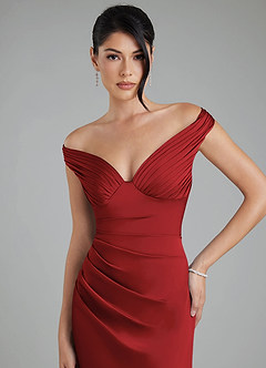 Azazie Stella Bridesmaid Dresses Pomegranate Sheath Corset Stretch Satin Convertible Dress image7