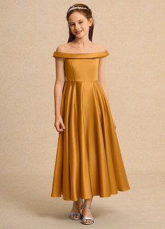 Azazie Teeny Junior Formal vestidos de niña de las flores Vestido de Caramelo de Satin Mate de Corte En A con Plisado image6