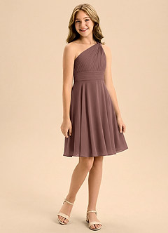 Azazie Charlize Junior Espresso A-Line Pleated Chiffon Dress image3