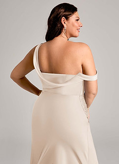Azazie Madelyn Vestidos de damas de honor Vestido de Alabastro Blanco de Satén Elástico de Corte Sirena Convertible con Hombro unilateral image14