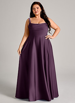 Azazie Shaude Bridesmaid Dresses Plum A-Line Pleated Stretch Satin Dress image12