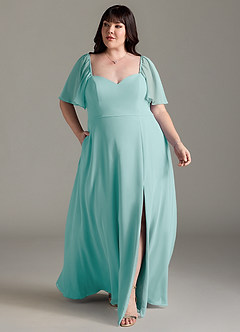 Azazie Chloe Bridesmaid Dresses Aqua A-Line Sweetheart Neckline Chiffon Dress image7