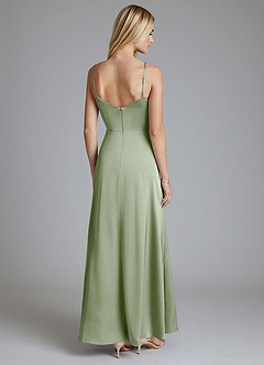 Azazie Azuree Bridesmaid Dresses Dusty Sage A-Line Pleated Stretch Satin Dress image2