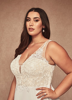 Azazie Trixie Abiti da Sposa Abito A-Line in Chiffon Lustrini Bianco Diamante Champagne image14