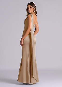 Azazie Inara Suknie dla druhen Syrena Pofałdowany Satyna elastyczna Do ziemi Sukienka image6