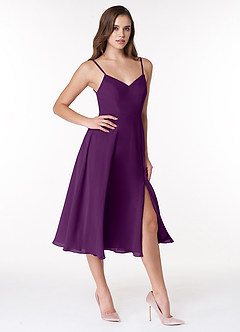 Azazie Clarissa Bridesmaid Dresses Grape A-Line V-Neck Chiffon Dress image3