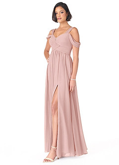 Azazie Lianne Abiti da Damigella Abito A-Line in Chiffon Spalle Scoperte Rosa Cipria image3