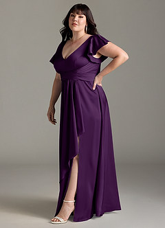 Azazie Omari Bridesmaid Dresses Grape A-Line Stretch Satin Dress image11