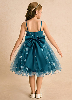 Azazie Junebug Flower Girl Dresses Ink Blue Ball-Gown Spaghetti Strap Tulle Dress image1