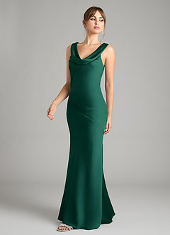 Azazie Rylina Bridesmaid Dresses Emerald Mermaid Stretch Satin Dress image4