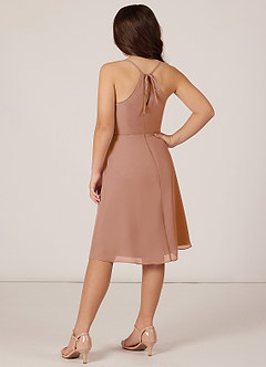 Azazie Doll Junior Champagne Rose A-Line Bow Chiffon Dress image4