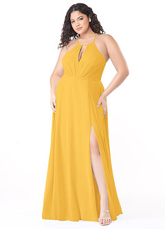 Azazie Evalleen Bridesmaid Dresses Marigold A-Line Pleated Chiffon Dress image9