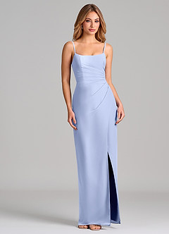 Azazie Calandra 신부 들러리 드레스 쉬스 주름진 쉬폰 바닥 길이 드레스 image5