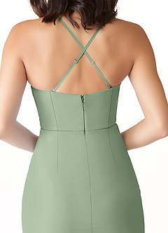 Azazie Ollie Brautjungfernkleider Etui Gestreift Stretch-Chiffon Kleid Matcha image5
