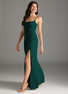 Azazie Rhoda Bridesmaid Dresses Pine Sheath Pleated Stretch Crepe Dress image4
