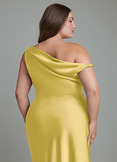 Azazie Emerson Bridesmaid Dresses Canary Mermaid Off the Shoulder Stretch Satin Dress image13