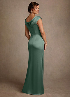 Azazie Irvine Mother of the Bride Dresses Eucalyptus A-Line Pleated Stretch Satin Dress image2