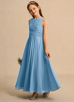 Azazie Ducky Junior Formal Blumenmädchenkleider A-Linie Plissee Chiffon Kleid Stahlblau image5