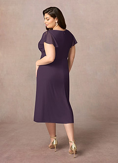 Azazie Vera Mother of the Bride Dresses Plum A-Line V-Neck Pleated Mesh Dress image8