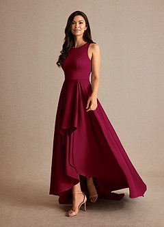 Azazie Niles Mother of the Bride Dresses Burgundy A-Line Trains Stretch Satin Dress image3