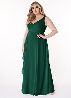 Azazie Kori Bridesmaid Dresses Emerald A-Line Pleated Chiffon Dress image8
