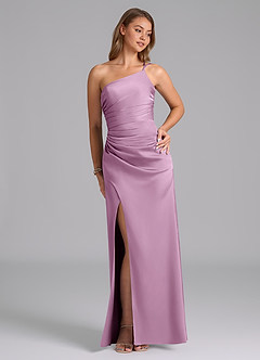 Azazie Eren Robes de demoiselle d'honneur Robe Sirène en Satin extensible Ue épaule Glycine image5