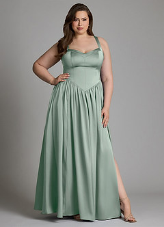 Azazie Francis At-home Try On Dresses Agave A-Line Corset Stretch Satin Dress image12