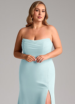 Azazie Saige Robes de demoiselle d'honneur Robe Trapèze Convertible en Mousseline de soie Épaule décolletée Verre De Mer image11