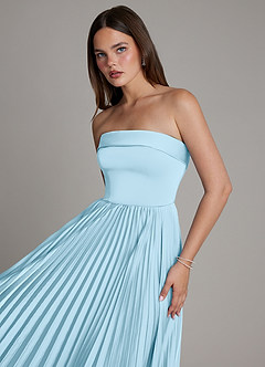 Azazie Mariana Bridesmaid Dresses Sky Blue A-Line Pleated Stretch Satin Dress image4