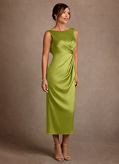 Azazie Mazhe Kleider für die Brautmutter A-Linie Plissee Stretch-Satin Kleid Zitronengras image4