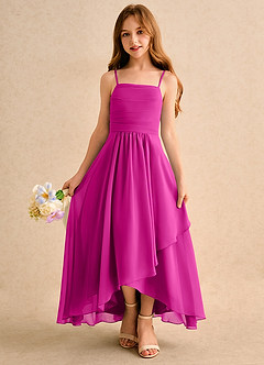 Azazie Twilight Dance Girls Formal Flower Girl Dresses Fuchsia A-Line Pleated Chiffon Dress image4