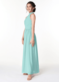 Azazie Iman Junior Aqua A-Line Pleated Chiffon Dress image5