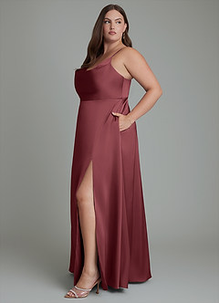 Azazie Sarella Brautjungfernkleider A-Linie Plissee Stretch-Satin Kleid Merlot image11