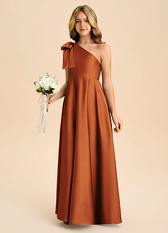 Azazie Penguin Junior Robe Trapèze en Satin extensible Arc Cannelle image5