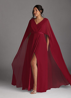 Azazie Isa Mother of the Bride Dresses Burgundy A-Line V-Neck Pleated Chiffon Dress image10