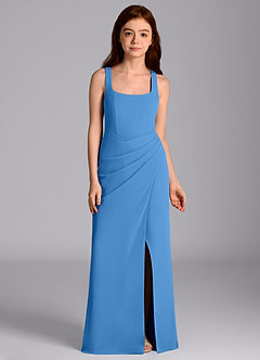 Azazie Mero Junior Vestido de Azul Grisaceo de Gasa de Corte Sirena con Plisado image6