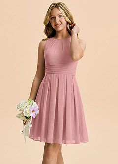 Azazie Bibiane Junior Vestido Rosa Polvorienta de Gasa de Corte en A con Plisado image4