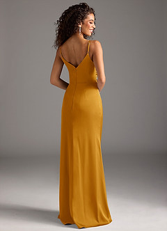 Azazie Deandra Bridesmaid Dresses Butterscotch Mermaid Pleated Stretch Satin Dress image2