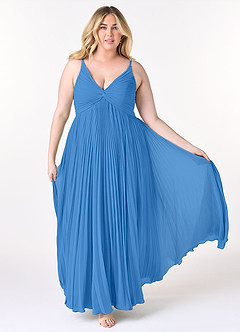 Azazie Raychelle Bridesmaid Dresses Blue Jay A-Line V-Neck Chiffon Dress image7