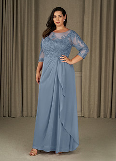 Azazie Calanthe Mother of the Bride Dresses Dusty Blue A-Line Scoop Chiffon Dress image6