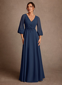Azazie Yorba Mother of the Bride Dresses Dark Navy A-Line Lace Chiffon Dress image1