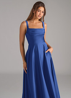 Azazie Shaude Bridesmaid Dresses Royal Blue A-Line Pleated Stretch Satin Dress image2
