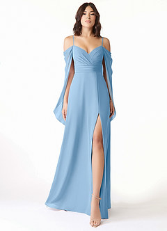 Azazie Cienna Bridesmaid Dresses Powder Blue A-Line Long Sleeve Chiffon Dress image7