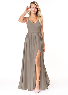 Azazie Chanel Bridesmaid Dresses Taupe A-Line Pleated Chiffon Dress image1