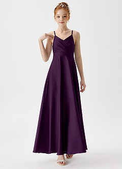 Azazie Avelina Junior A-Linie Plissee Stretch-Satin Kleid Traube image4