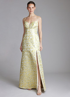 Azazie Oaklie Bridesmaid Dresses Yellow Blossom A-Line Jacquard Dress image1